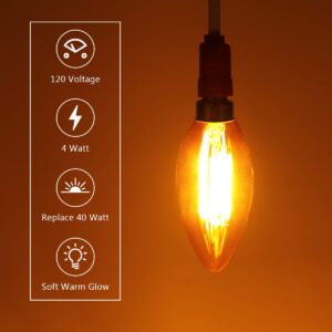 KINUR E12 Small dim Amber LED Edison Light Bulbs, Candelabra Bulb 2000K 4 watt-40 watt Light Bulbs Equivalent, Low watt Soft Warm Light Bulbs for Healthy Sleep and Baby Nursery Light 4 Pack