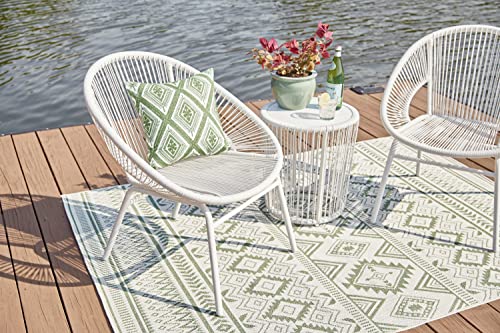 Signature Design by Ashley Mandarin Cape Casual All-weather Resin Wicker Outdoor Chairs with Table Set, Set of 3, White