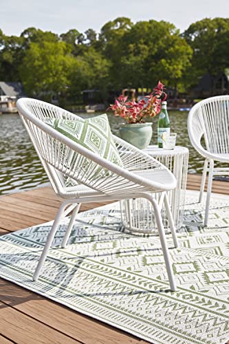 Signature Design by Ashley Mandarin Cape Casual All-weather Resin Wicker Outdoor Chairs with Table Set, Set of 3, White