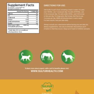 Organic Pet Sulfur - 99.9% Pure MSM Supplement for Pets - Lab-Tested and Certified Pet MSM