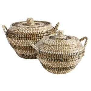 47th & main round wicker motika storage baskets with lids seagrass basket, set of 2, patterned