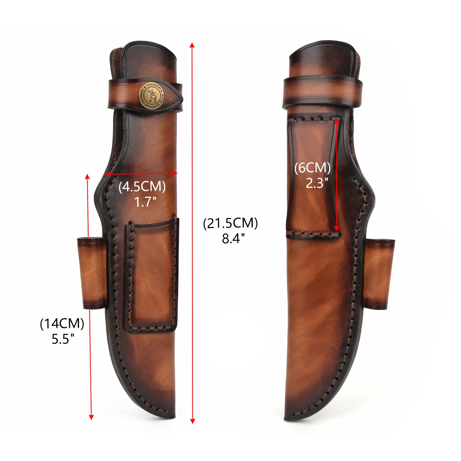 Tourbon Leather Fixed Blade Knife Sheath with Fire Starter Slot for Outdoor Hunting Bushcraft Camping