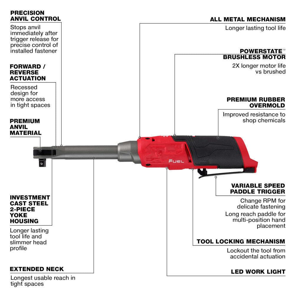 Extended Reach High Speed Ratchet for Milwaukee 2569-20 12V FUEL M12 3/8" - Bare Tool