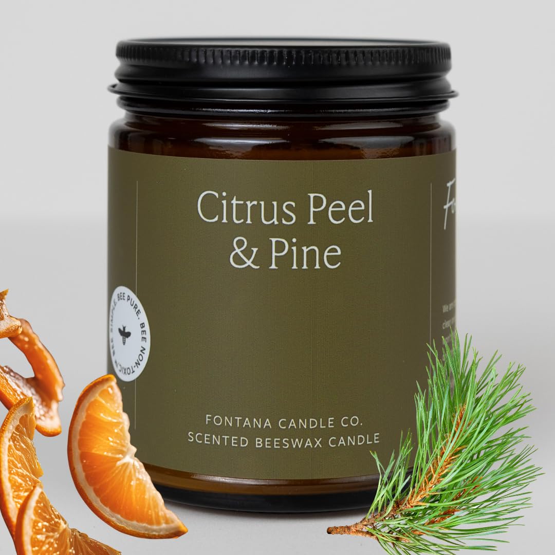 Fontana Candle Company - Cinnamon Orange Clove | Lightly Scented Candle | Made from Beeswax and Coconut Oil | Essential Oil | Wood Wick | Long Lasting | Clean Burn and Non Toxic