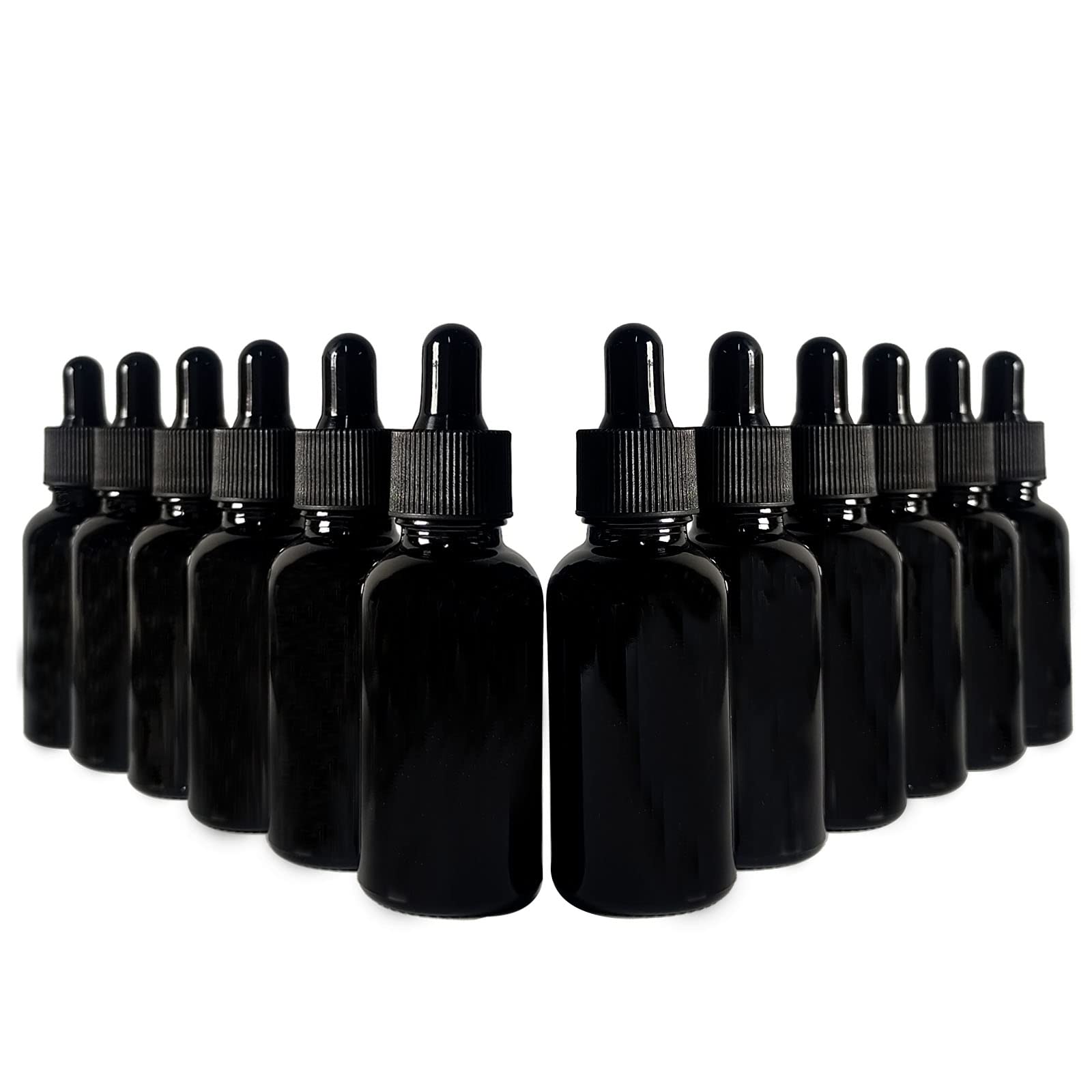 BEGIKET 1 oz Black Glass Dropper Bottle, 12 Pack 30ml Black Glass Bottles with Glass Eye Dropper, for Essential Oils, Aromatherapy Oil, Beard Oil, Perfume, Leak Proof Travel Bottles for Liquids