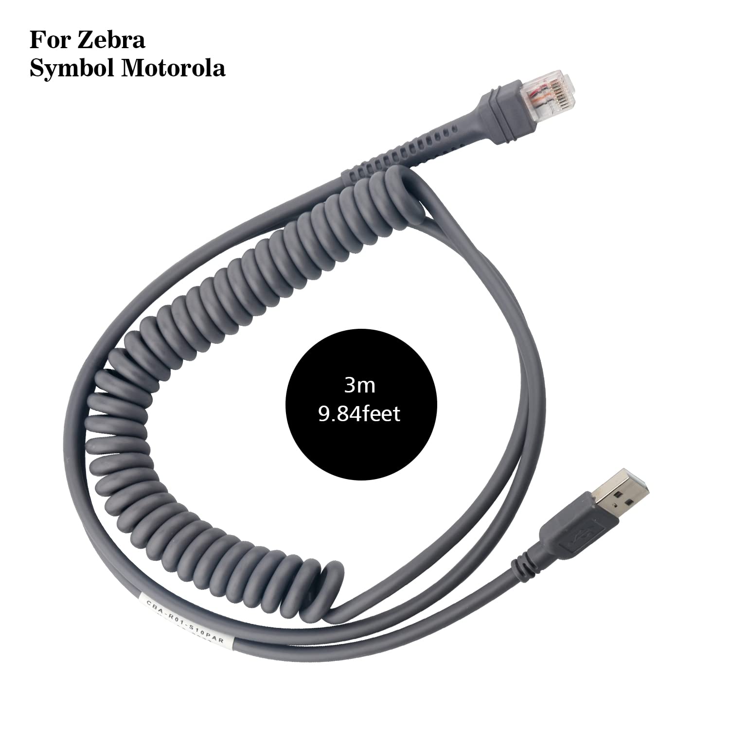 Barcode Scanner USB Cord RJ45 Coiled Cable for LS9203i LS3578 LS4008i ds9908 DS6700 Symbol Zebra Motorola Barcode Reader (3m/9.84ft USB Port Coiled)