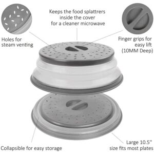 Microwave Cover For Food, Microwave Splatter Cover, Collapsible Microwave Splash Guard Lid and Food Strainer, Bpa Free, 10.5 Inch, Grey