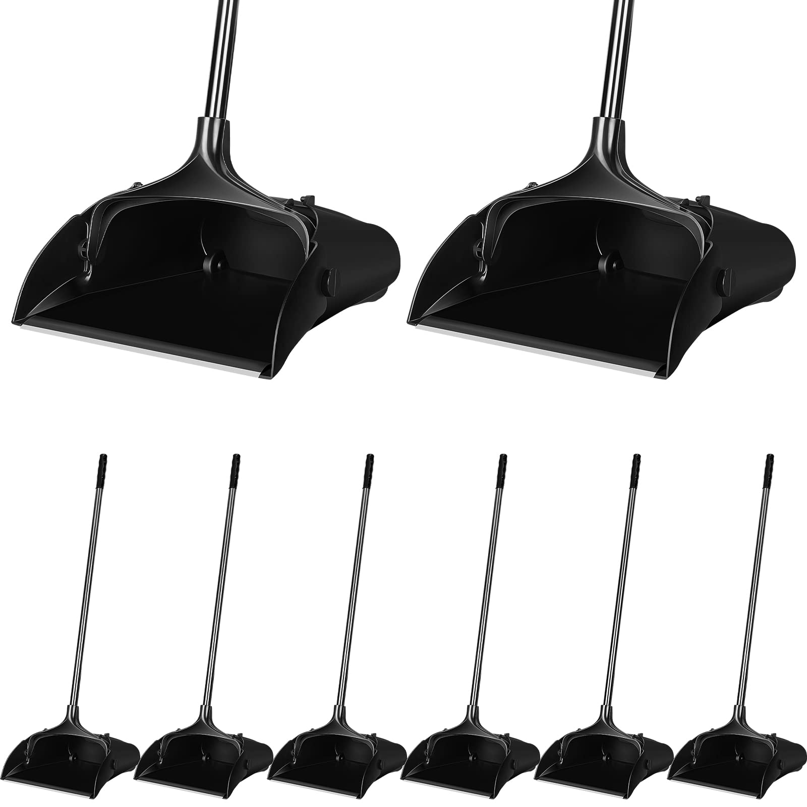 Weewooday 8 Pieces Commercial Lobby Dustpan Plastic Upright Dust Pan with Long Handle Metal Upright Dustpan Heavy Duty for Restaurants Commercial Lobby Garage Home and Outdoors Use