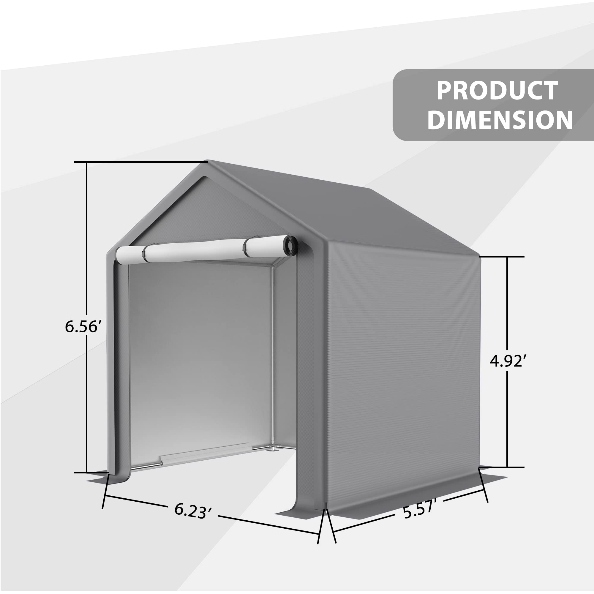 WEASHUME 6x6 ft Outdoor Portable Garage Tent Storage Shelter Shed Outdoor Carport with Steel Metal Frame, Detachable Roll-up Zipper Door and Waterproof Cover for Bike, ATVs