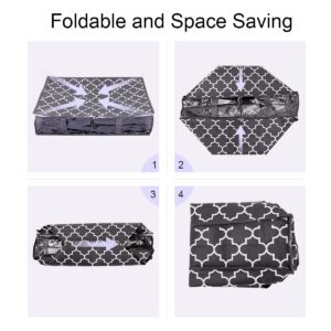 Fixwal Storage 4 Pack, Clothes Organizer Storage Bags, Foldable Storage Box with Large Clear, Foldable Comforter, Sheet Storage, Reinforced Handle, Sturdy Zippers, Clear, Blankets, 35L, Grey Pattern