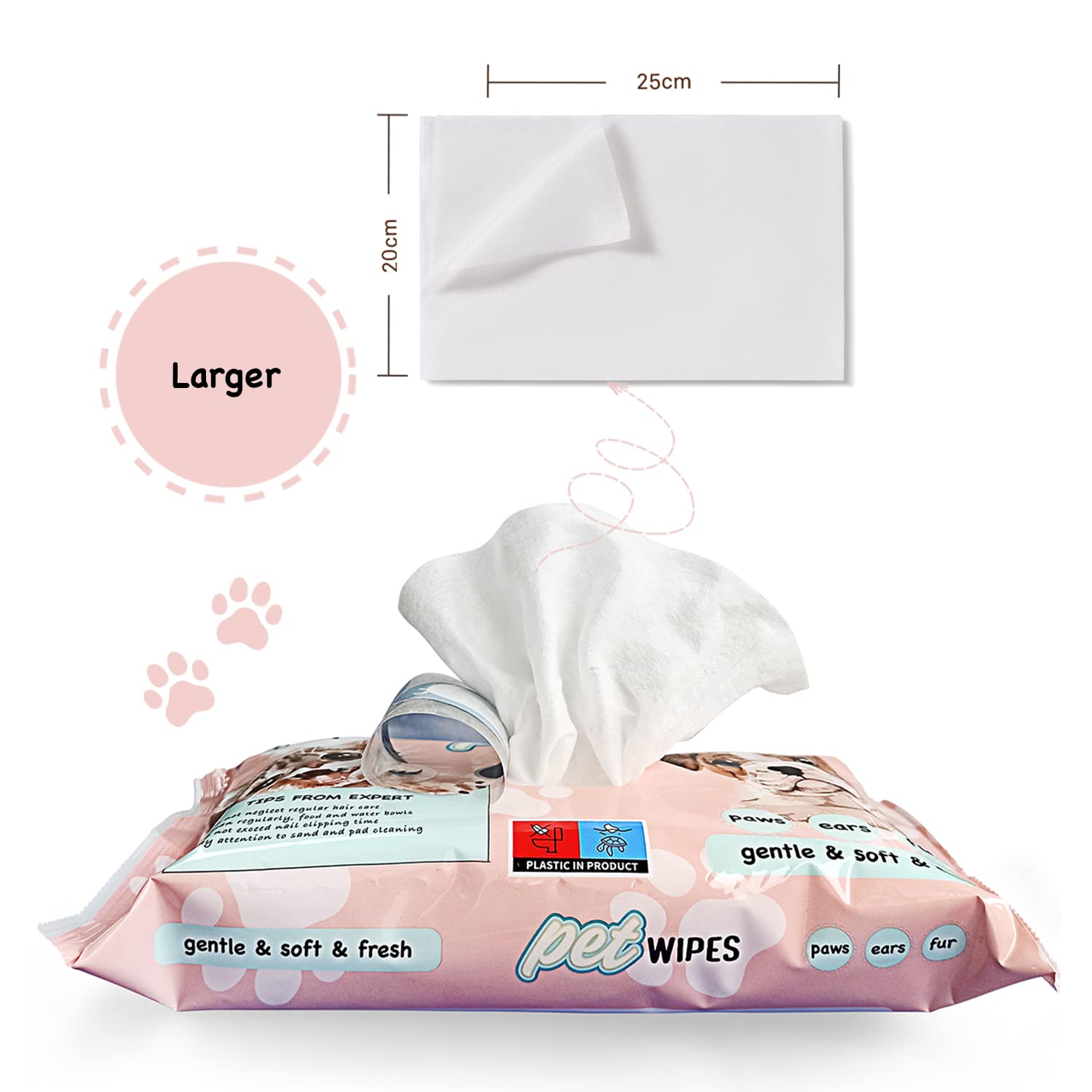 L&L LONG LIFE Dog Wipes XXL Size 8x12 inch Cat Cleaning Wipes, Extra Sticky Dog and Cat Lint Remover for Pet Hair Removal