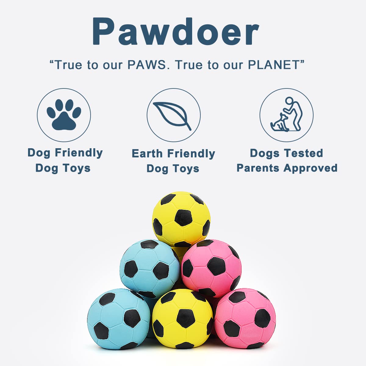 Pawdoer Squeaky Dog Ball - Soft Latex Rubber Squeaky Dog Toys for Small Dogs Puppies - Cute Bounce Dog Squeak Toys Play Fetch Football Soccer Ball