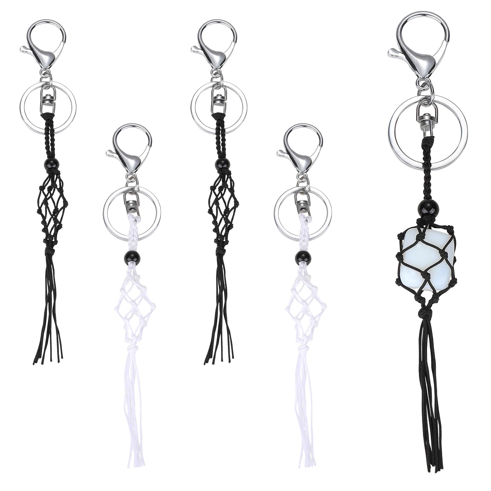 WEWAYSMILE 4 Pcs Empty Crystal Keychain Holder Stone Crystal Holder Nylon Woven Crystal Cage Key Holder Unique Crystal Keychain Crystal Cage Keychain Holder