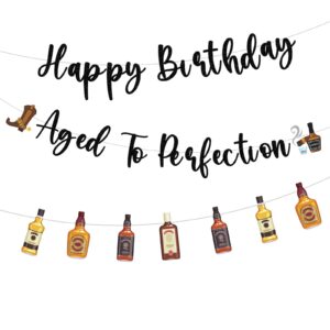 refavor happy birthday banner men - 3pcs aged to perfection birthday decorations party supplies wine whiskey bday party banner decorations adults beer theme birthday party decor banners