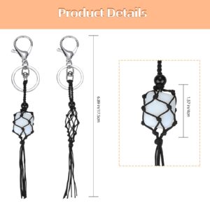 WEWAYSMILE 4 Pcs Empty Crystal Keychain Holder Stone Crystal Holder Nylon Woven Crystal Cage Key Holder Unique Crystal Keychain Crystal Cage Keychain Holder