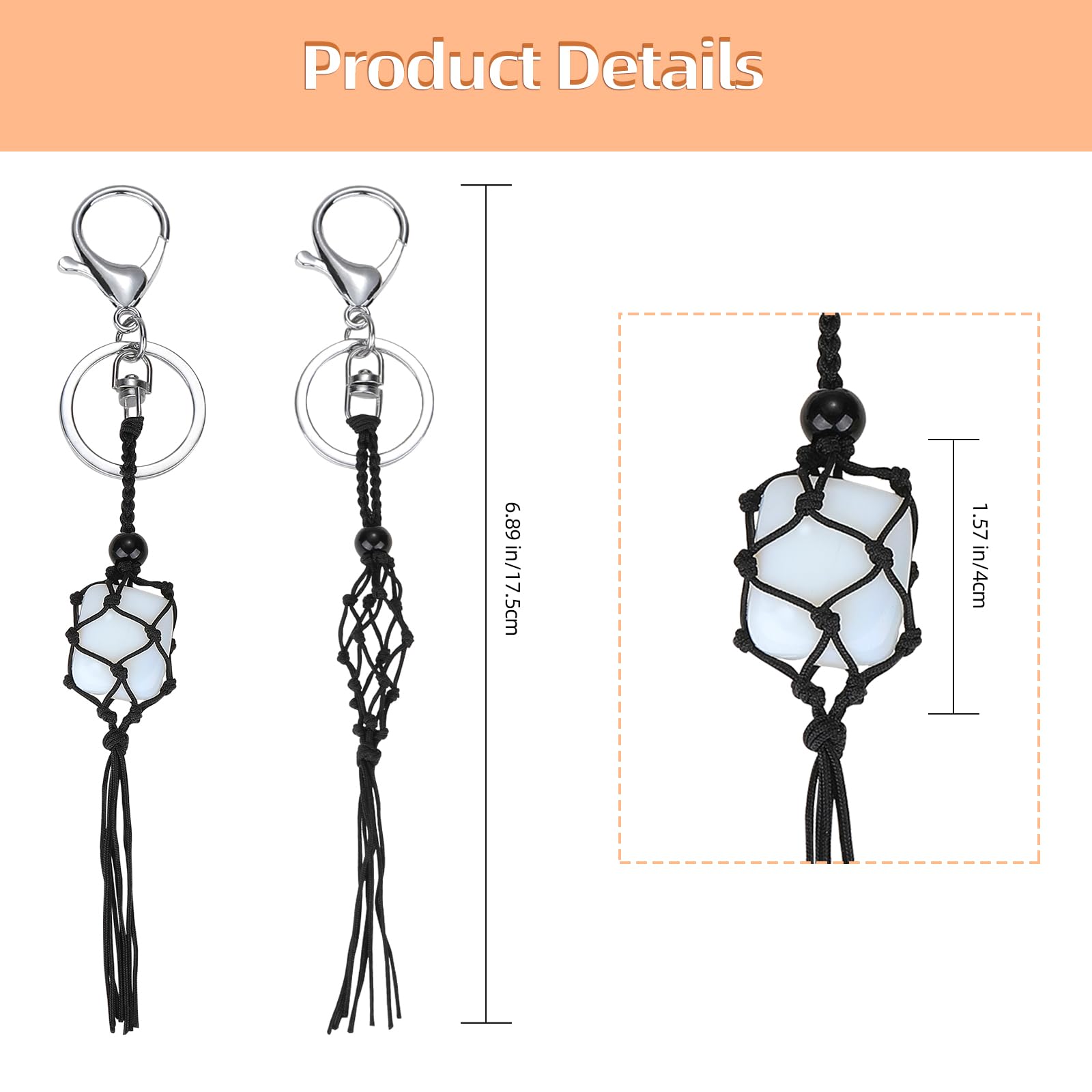 WEWAYSMILE 4 Pcs Empty Crystal Keychain Holder Stone Crystal Holder Nylon Woven Crystal Cage Key Holder Unique Crystal Keychain Crystal Cage Keychain Holder