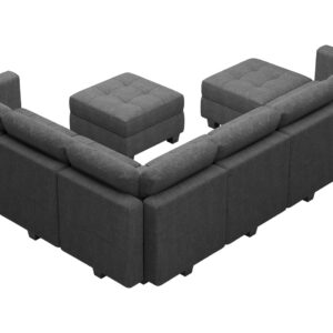 Belffin Modular Sectional Sofa Set with Ottomans Oversized U Shaped Sofa Set with Storage Seat Modular Sofa Couch with Reversible Chaises Modern Fabric Dark Grey