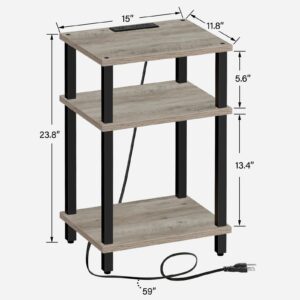 TUTOTAK End Table with Charging Station, Side Table with USB Ports and Outlets, Nightstand, 3-Tier Storage Shelf, Sofa Table for Small Space TB01BG042