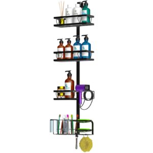 Kerisgo Over The Door Shower Caddy, 4-Tier Adjustable Over Hanging Shower Door Caddy Shelf, No Drilling Shower Organizer Shelf With Soap Holder, Body Wash, Shampoo, Razor, Black