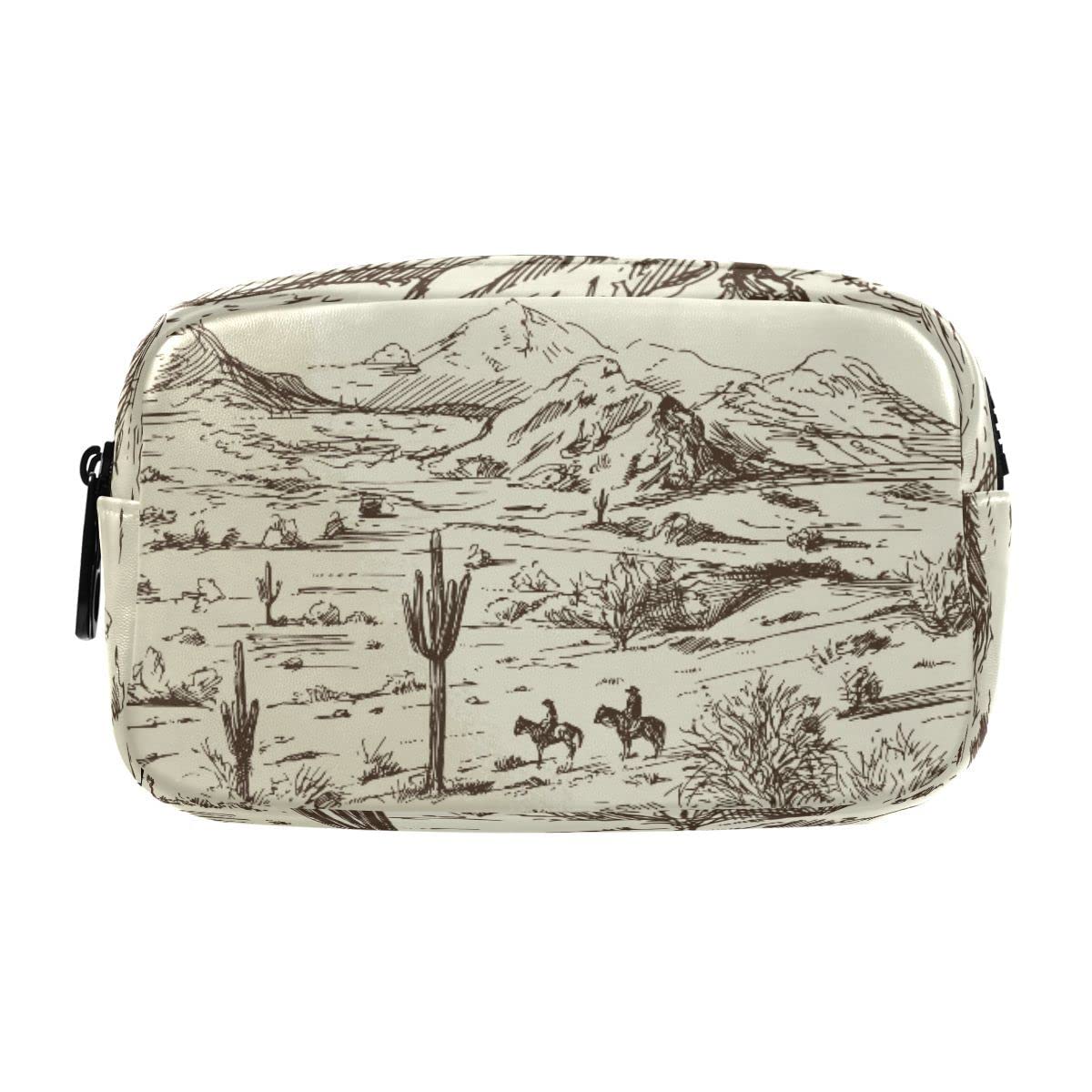 Glaphy American Western Cowboy Cactus Pencil Case, Large Capacity Pencil Pouch Zipper Portable Cosmetic Bag, for School Office College Traval