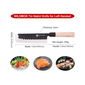 WILDMOK Left Handed 7 Inch Nakiri Knife German Stainless Steel Vegetable Chopping Knife Asian Usuba Chef's Knife for Left Handed