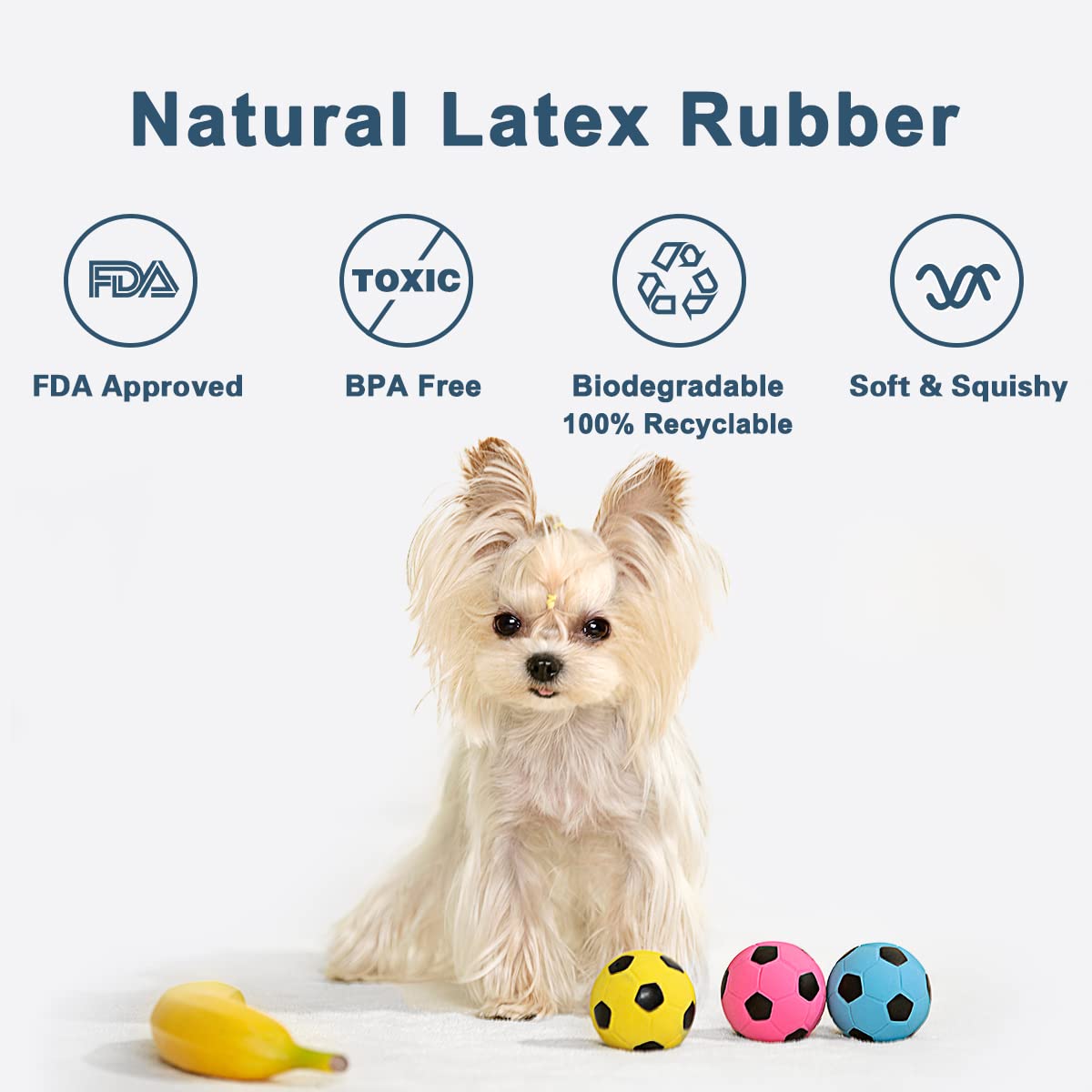 Pawdoer Squeaky Dog Ball - Soft Latex Rubber Squeaky Dog Toys for Small Dogs Puppies - Cute Bounce Dog Squeak Toys Play Fetch Football Soccer Ball