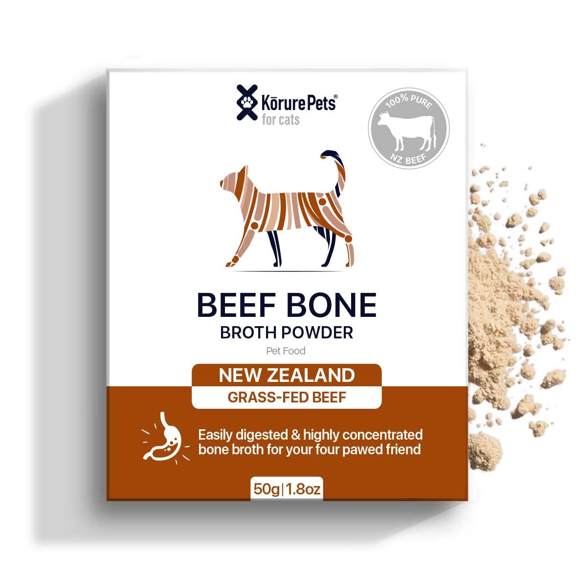 Kōrure Pets Beef Bone Broth Powder for Cats- All-Natural Supplement for Bone Health and Digestion