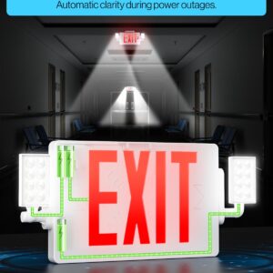 Sunco 12 Pack Red Exit Signs With Emergency Lights, Two Adjustable LED Lights, 94V-0 Fire Resistant, Backup Battery, 120-277V, Wall Or Ceiling Mount, Commercial Grade Double Sided UL