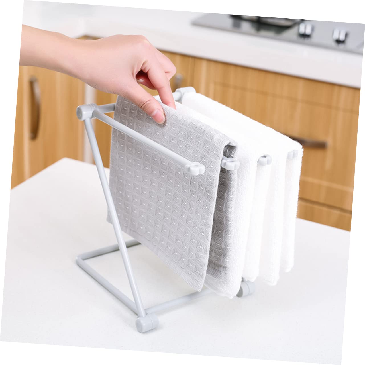 COLLBATH Vertical Foldable Cloth Storage Rack Light Grey Kitchen Countertop Dish Cloth and Towel Holder for Efficient Space Saving Organization