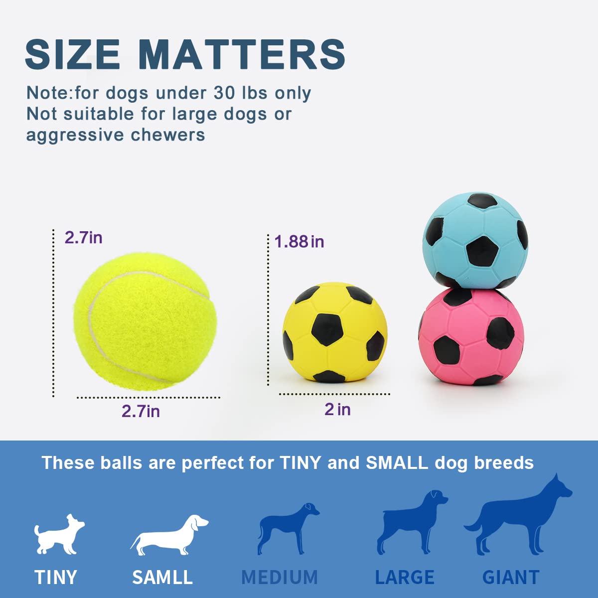 Pawdoer Squeaky Dog Ball - Soft Latex Rubber Squeaky Dog Toys for Small Dogs Puppies - Cute Bounce Dog Squeak Toys Play Fetch Football Soccer Ball