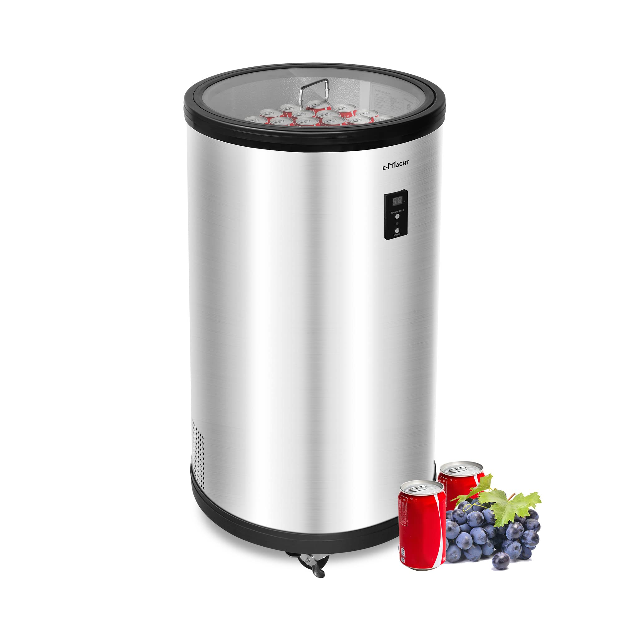 E-Macht Party Cooler - 1.8 Cu. Ft Beverage Refrigerator and Cooler with 4 Universal Wheels, 2 Removable Baskets, LCD Display for Soda Beer or Wine, Perfect for Home, Bar, Apartment