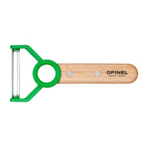 OPINEL Le Petit Chef Complete 3 Piece Kitchen Set, Chef Knife with Rounded Tip, Fingers Guard, Peeler, For Children and Teaching Food Prep and Kitchen Safety, Made in France (GREEN)