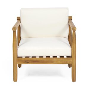 christopher knight home 318120 bonsallo club chair, teak + cream