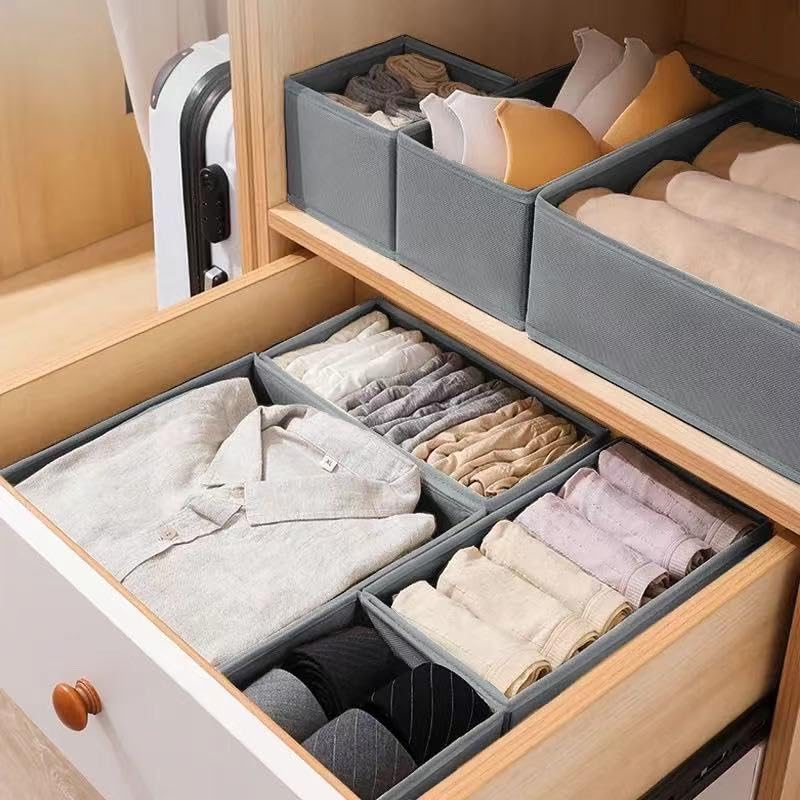 NAC HOOH Drawer Organizer Clothes 12Pack Underwear Drawer Organizer Foldable Closet Organizers and Storage Dresser Drawer Dividers for Clothes Socks Scarves Towels Ties (Gray) (12 PACK Gray)