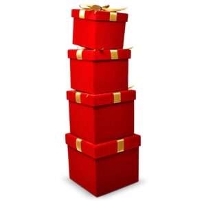 christmas nesting gift boxes square 4 pack red velvet with gold ribbon bow christmas stacked gift box with lids in 4 assorted sizes for gift giving holiday decorative gifts present wrapping