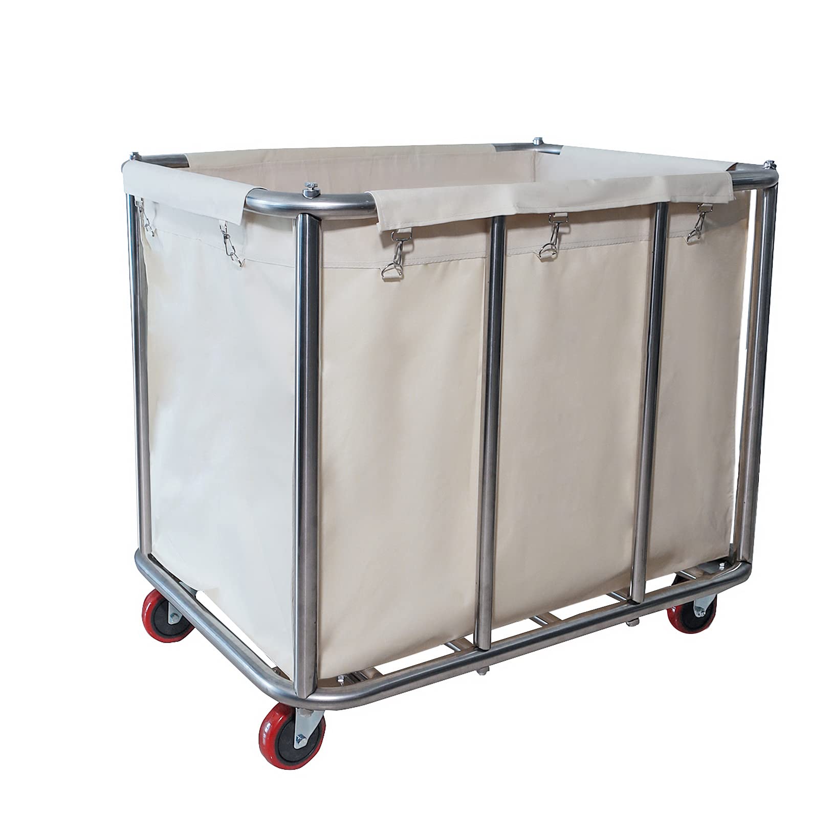 Laundry Cart for Commercial/Home,Industrial Large Rolling Laundry Cart Dirty Clothes Bin with Wheels,Heavy Duty Canvas Hamper,260LBS Load (Beige - 11.35 Bushels)