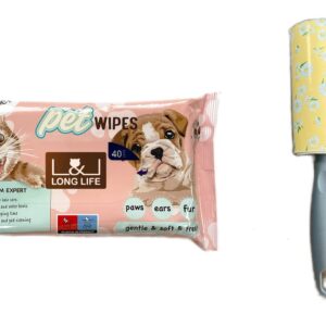 L&L LONG LIFE Dog Wipes XXL Size 8x12 inch Cat Cleaning Wipes, Extra Sticky Dog and Cat Lint Remover for Pet Hair Removal