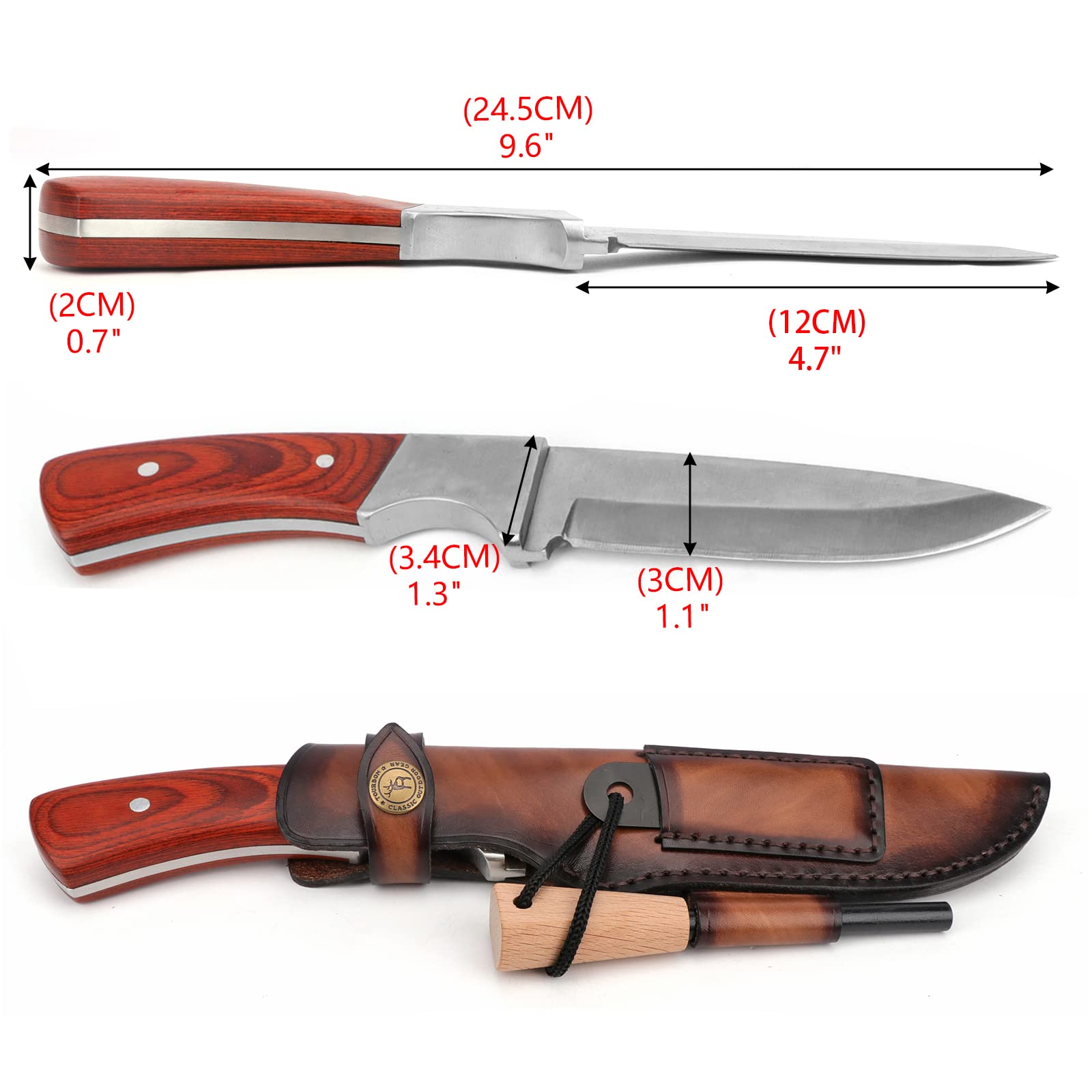 Tourbon Leather Fixed Blade Knife Sheath with Fire Starter Slot for Outdoor Hunting Bushcraft Camping