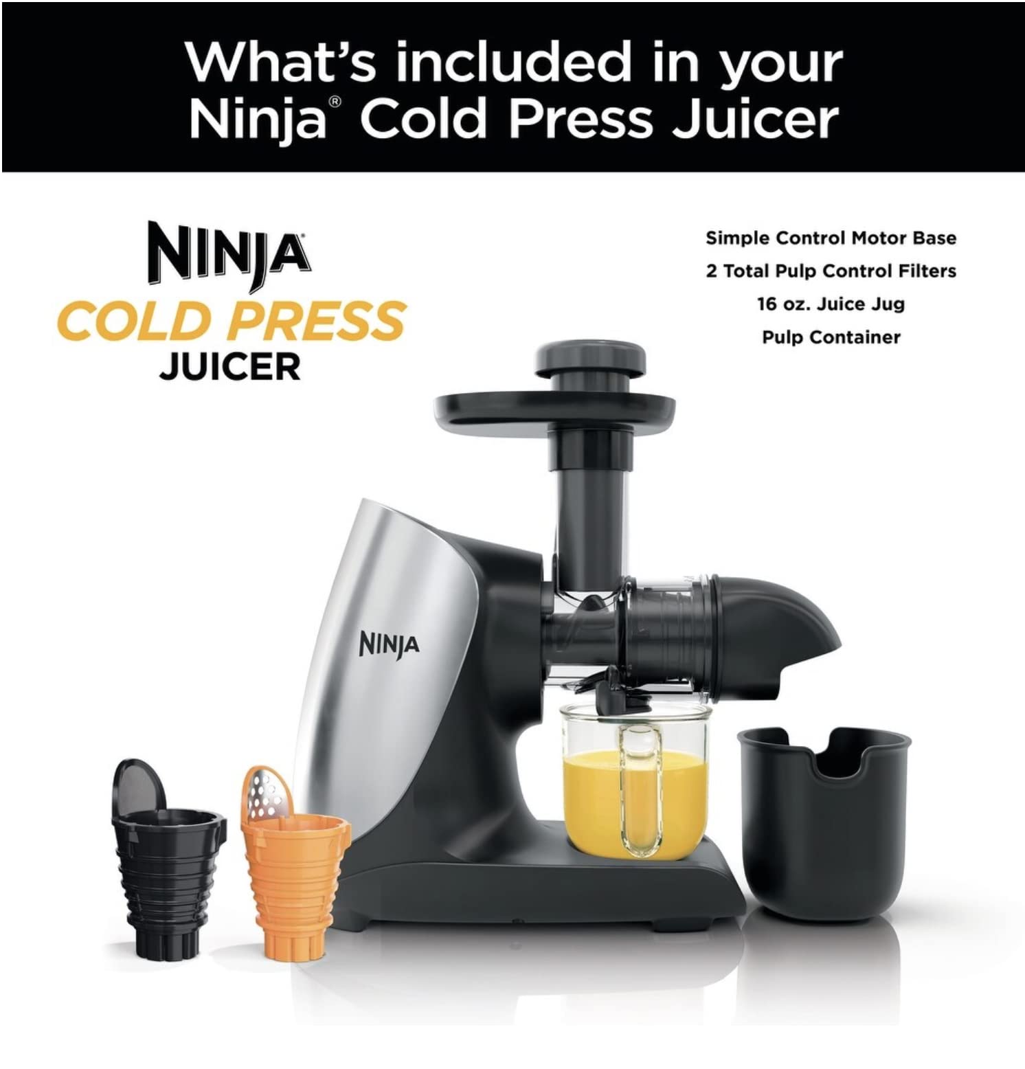 Ninja Cold Press Juicer Pro - Powerful Slow Juicer - Cloud Silver JC100 (Renewed)