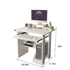 YQ JENMW 29in Computer Desk with Monitor Stand and Keyboard Tray for Small Space, Wood PC Laptop for Bedroom, Writing Table with Shelves for Kids, White