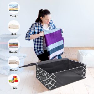 Fixwal Storage 4 Pack, Clothes Organizer Storage Bags, Foldable Storage Box with Large Clear, Foldable Comforter, Sheet Storage, Reinforced Handle, Sturdy Zippers, Clear, Blankets, 35L, Grey Pattern