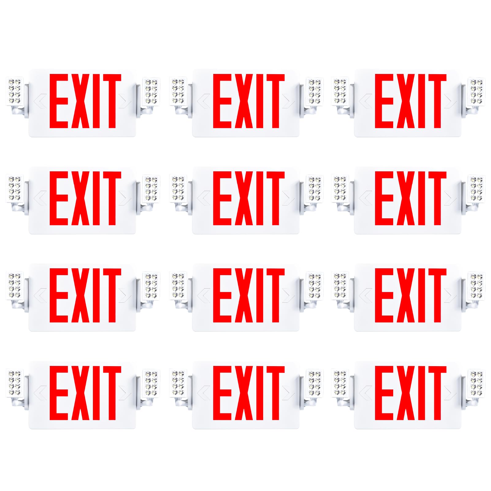 Sunco 12 Pack Red Exit Signs With Emergency Lights, Two Adjustable LED Lights, 94V-0 Fire Resistant, Backup Battery, 120-277V, Wall Or Ceiling Mount, Commercial Grade Double Sided UL