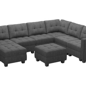 Belffin Modular Sectional Sofa Set with Ottomans Oversized U Shaped Sofa Set with Storage Seat Modular Sofa Couch with Reversible Chaises Modern Fabric Dark Grey