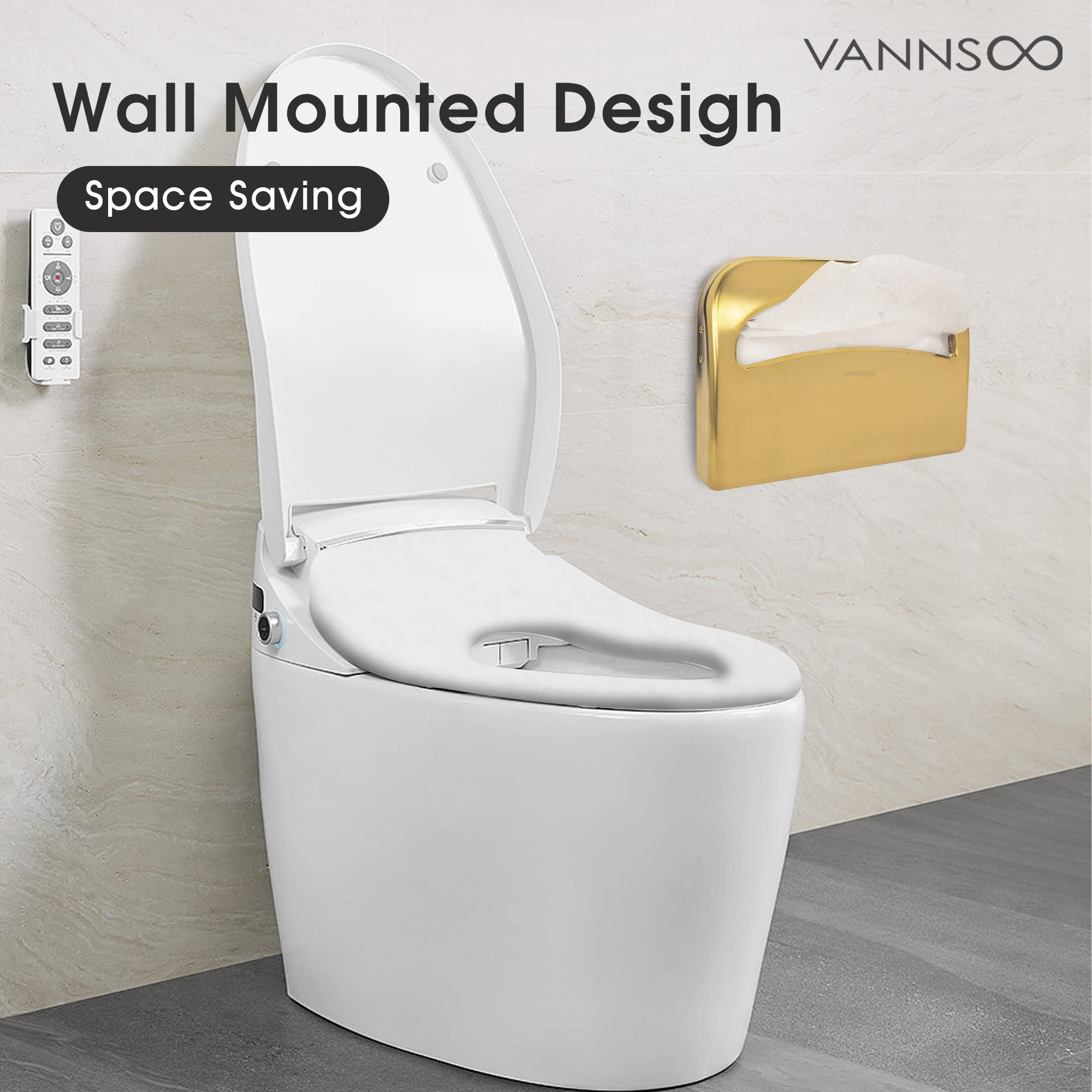 VANNSOO Toilet Seat Cover Dispenser - Stainless Steel Wall Mount Toilet Seat Cover Holder for Commercial Bathroom, 250 Single or Half Fold Seat Covers Capacity (Gold)