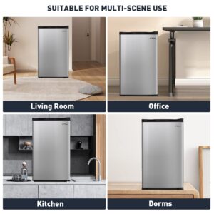 E-Macht 3.2 Cu.Ft. Mini Fridge with Freezer, Single Door Compact Refrigerator,Removable Glass Shelves, Reversible Door, Small Refrigerator for Apartment, Office, Dorm