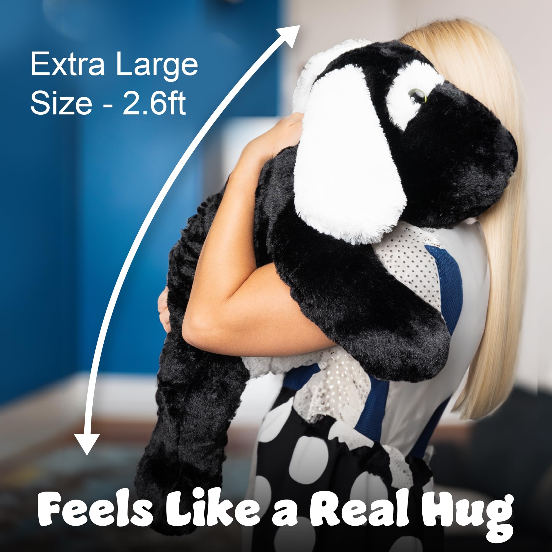 Weighted Stuffed Animal – 6.6 Pounds | Extra Large 31.5 Inches Long | Plush Body Pillow | Black and White Dog | Weighted Animal for Calming – Relaxation – Sensory Comfort