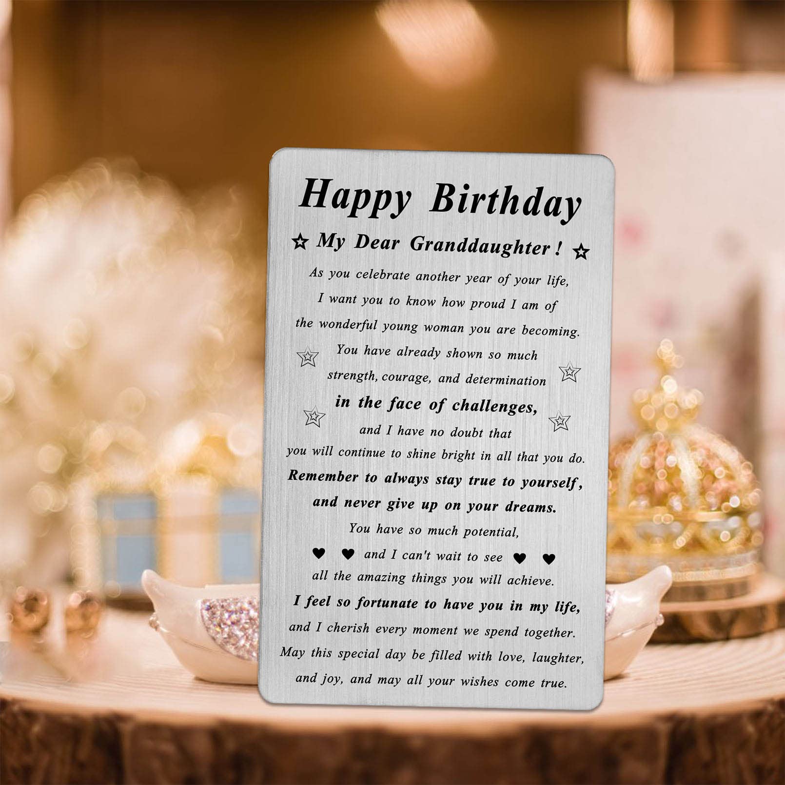 Granddaughter Birthday Gifts - Metal Engraved Birthday Card for Granddaughter Unique - Happy Birthday My Dear Granddaughter