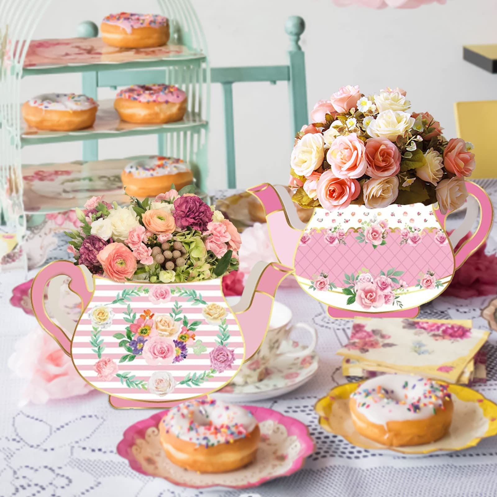 8 PCS Tea Party Decorations Flower Boxes Centerpiece Floral Teapot Decorations for Party Princess Tea Party Table Centerpiece for Tea Birthday Favors Garden Wedding Supplies