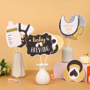 JOYMEMO 24 Pieces A Baby is Brewing Centerpiece Sticks Black Gold - Bottle and Beer Baby Shower Decorations, A Baby is Brewing Baby Shower Supplies for Pregnancy Diaper Huggies and Chuggies Party