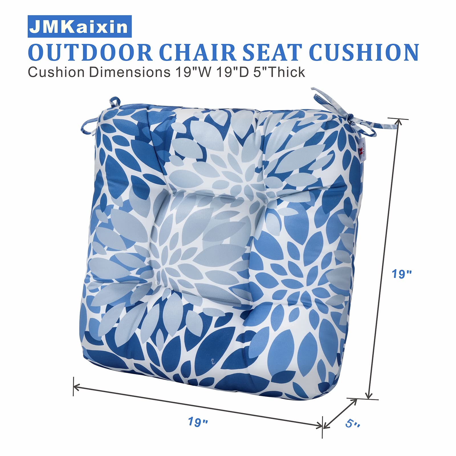 JMKaixin Pack of 2 Outdoor Seat Cushions, Patio Chair Cushions 19"x19" with Ties for Patio Furniture Chairs Home Garden Decoration (Blue and Grey)